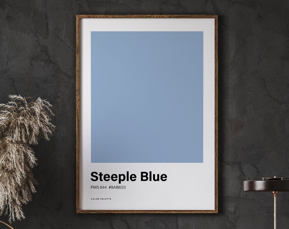 Steeple Blue Color Poster Print Great Scheme Minimalistic Design Trending Colour Nordic Art Instant