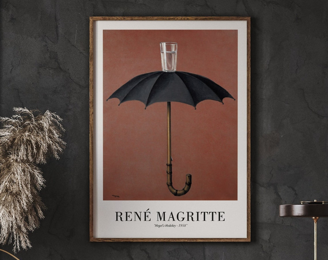 Rene Magritte Hegels Holiday 1958 Surrealist Umbrella Glass Poster