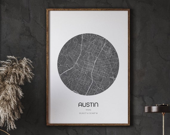 Austin Map Prints, Modern Bedroom Art