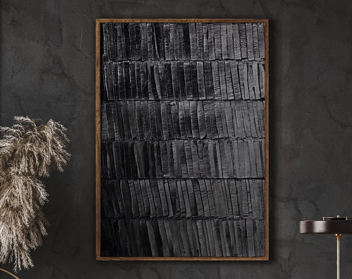 Black Textured Vertical Stripes Moody Modern Abstract Wall Decor Poster