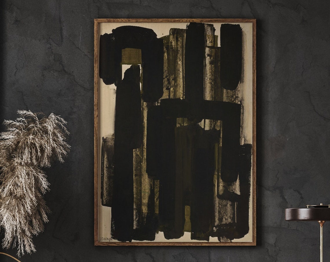 Pierre Soulages Poster Brush Strokes Abstract Gallery Wall Prints Living Room Decor Housewarming Gift