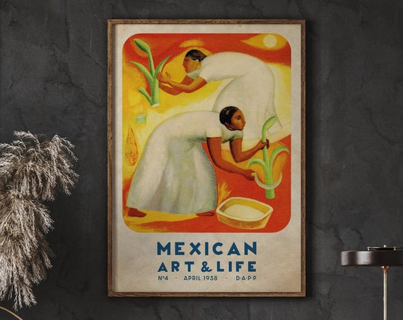 Mexican Art Life Poster Latin Artesania Mexico Travel Vintage Instant