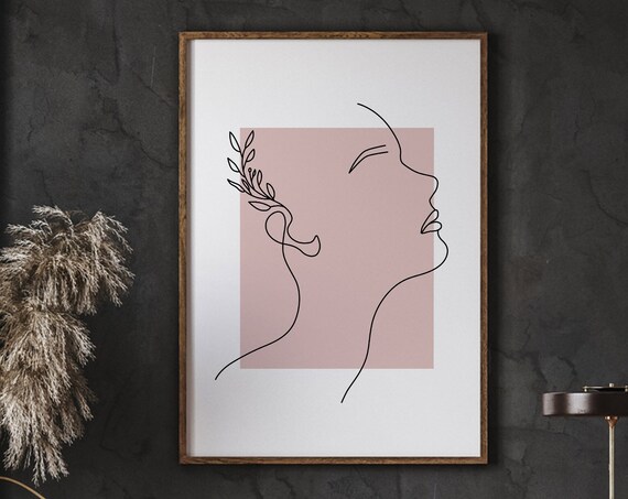 Woman Face Line Art Blush Pink Chic Minimalist Modern Poster