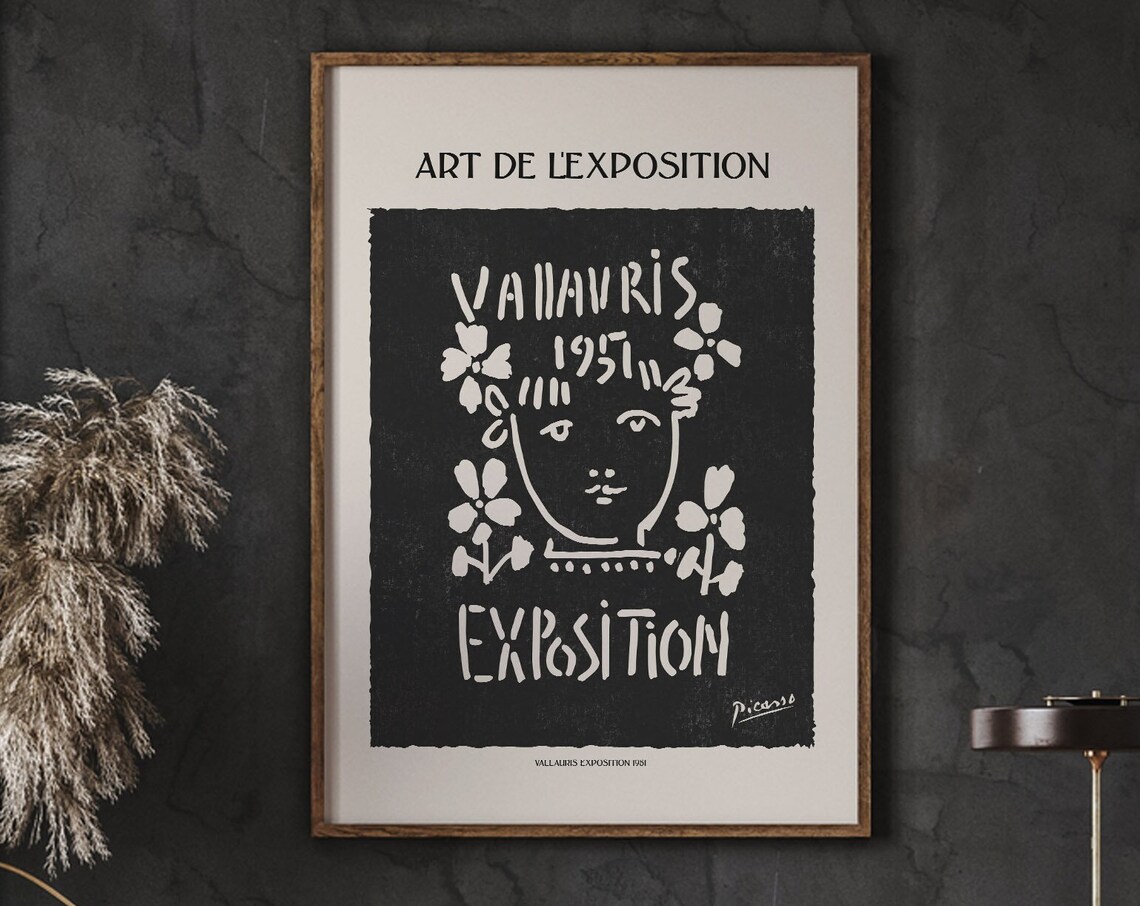 Pablo Picasso Vallauris Exposition Neutral Black Wall Art Complementary Decor Surrealism Minimalist Poster Instant