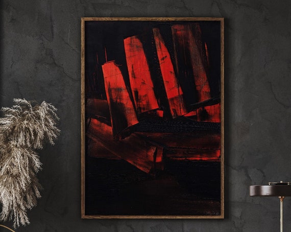 Soulages Black Red Wall Art Dark Abstract Print Decor Office Housewarming Gift