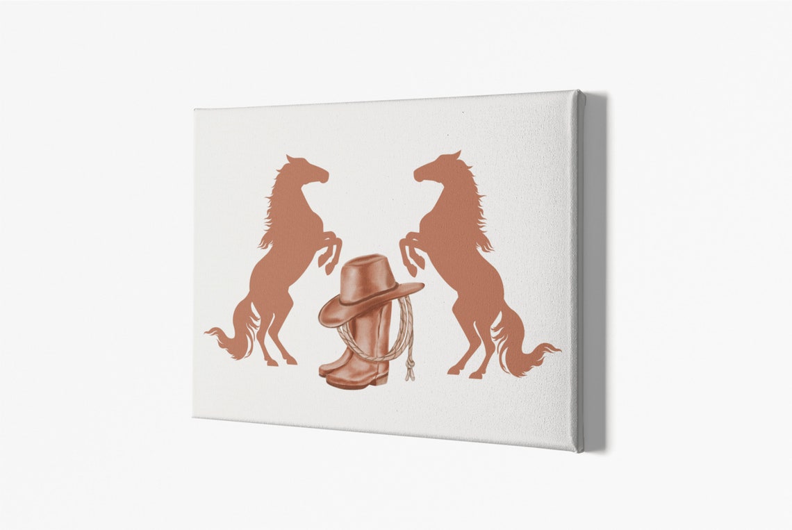 Western Cowboy Boots Hat Horses Silhouette Rustic Art Poster - Image 4
