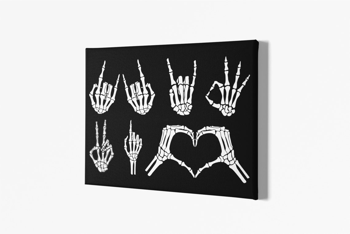 Skeleton Hands Making Hand Signs Black Funny Anatomy Wall Poster - Image 4