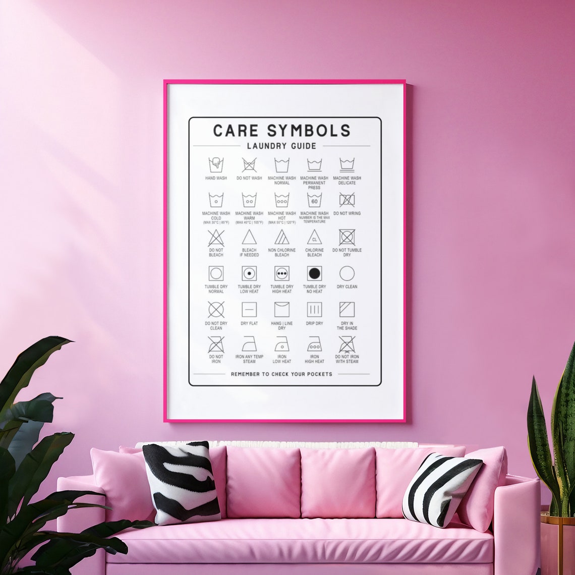 Laundry Care Symbols Guide Wash Dry Iron Chart Wall Decor Poster - Image 8