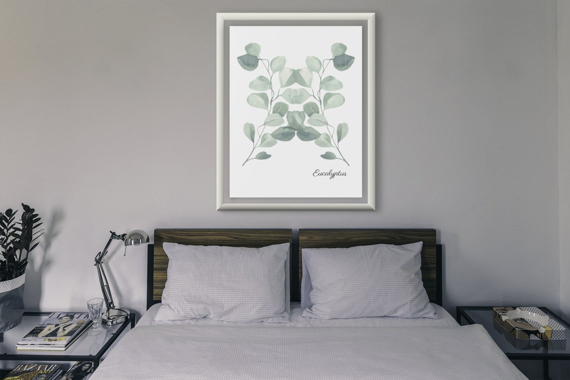 Eucalyptus Watercolor Botanical Minimalist Leaf Bedroom Decor Print