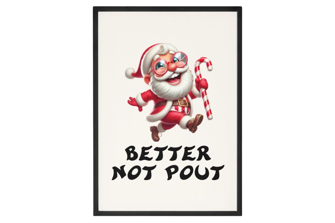 Better Not Pout Cute Santa Claus Candy Cane Christmas Poster - Image 2