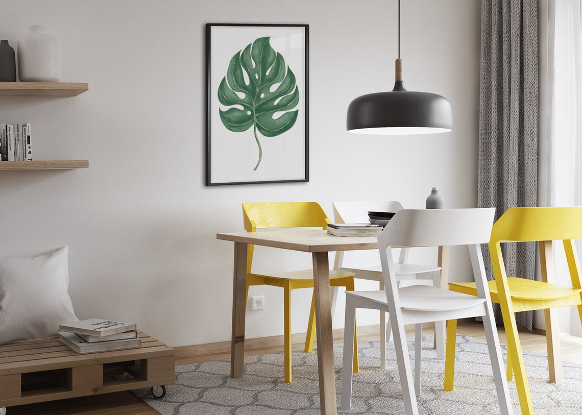 Monstera Leaf Watercolor Botanical Green Tropical Leaf Poster - Image 2