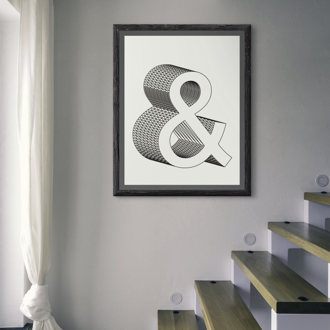 Ampersand Typography 3D Wireframe Modern Minimalist Black White Poster - Image 2