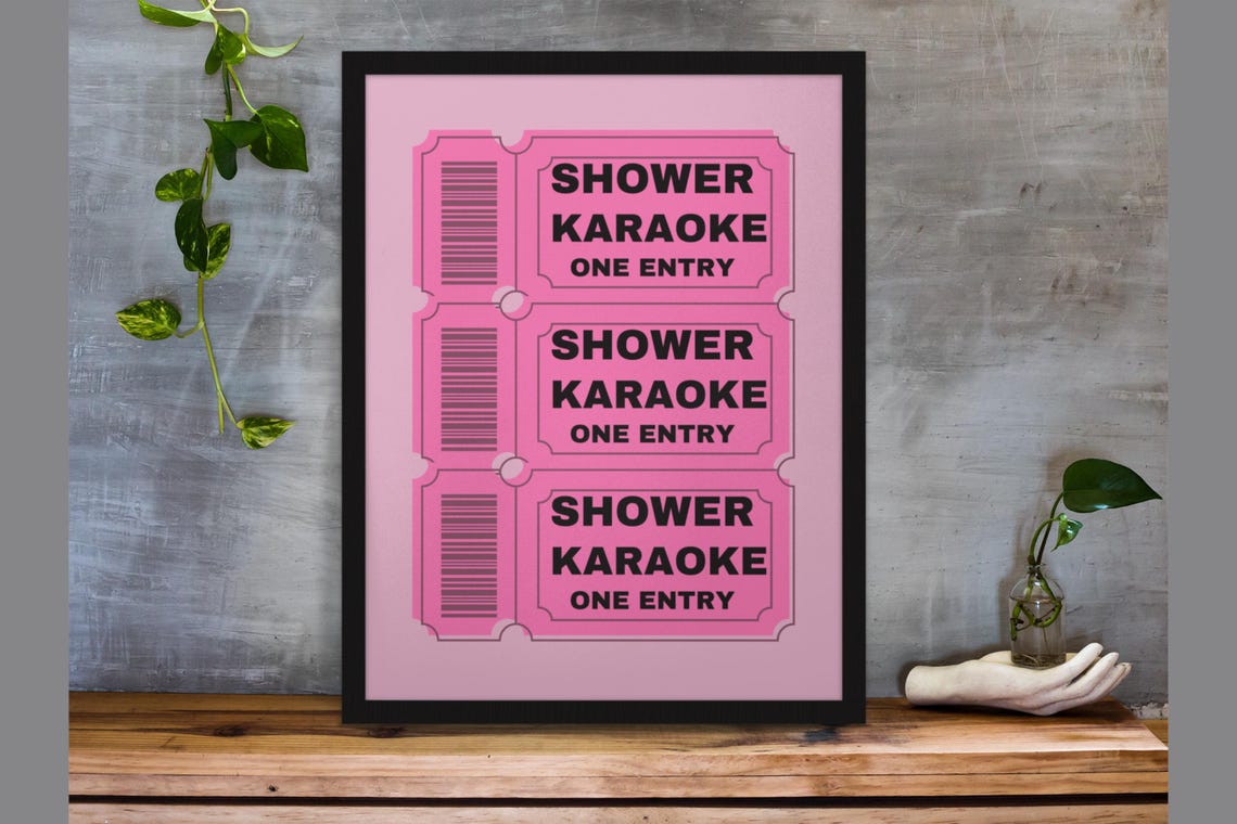 Shower Karaoke Ticket Hot Pink Bathroom Funny Singing Gift Poster - Image 9