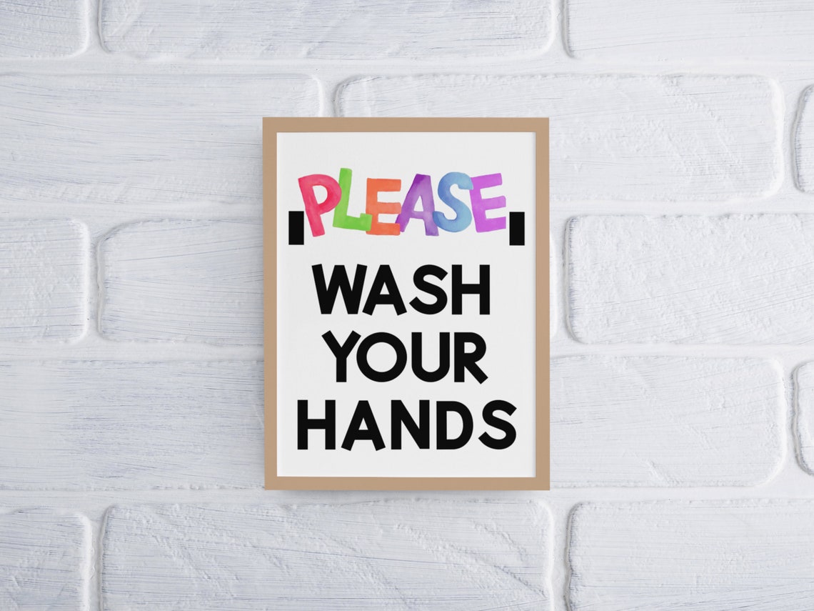 Please Wash Your Hands Colorful Lettering Kids Bathroom Poster