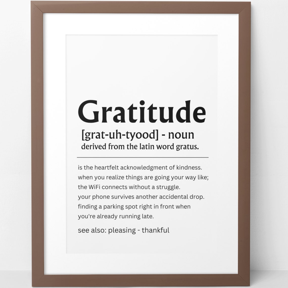 Gratitude Definition Thankful Heart Wall Decor Meaningful Quote Poster