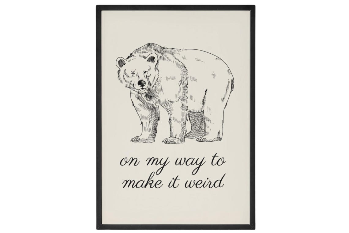 On My Way To Make It Weird Funny Hand Drawn Bear Quote Poster - Image 9