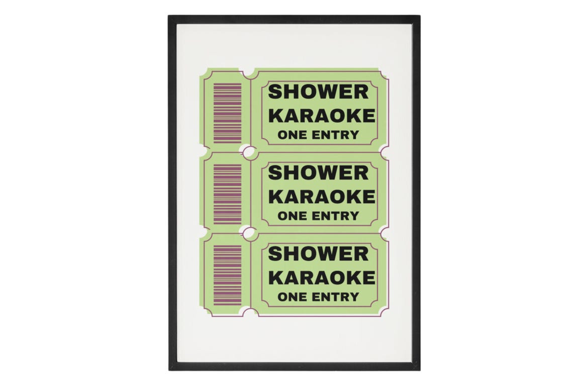 Shower Karaoke Ticket Green Bathroom Funny Musician Decor Poster