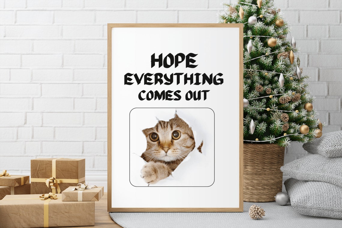 Hope Everything Comes Out Funny Cat Meme Kitchen Bathroom Decor Poster - Image 4