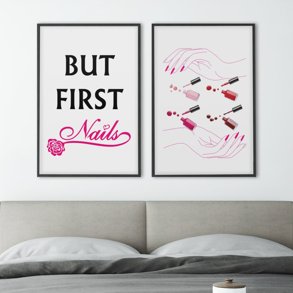 Nail Salon Two Print Set But First Nails Quote Manicure Hands Art - Image 4