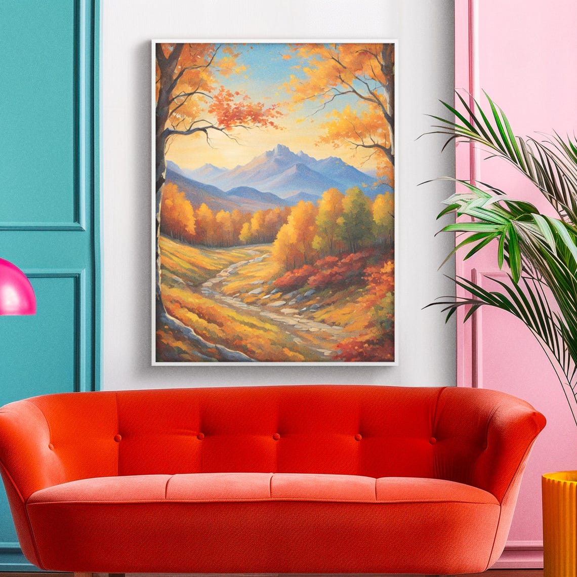 Autumn Landscape Mountain Painting Fall Countryside Scene Poster - Image 4