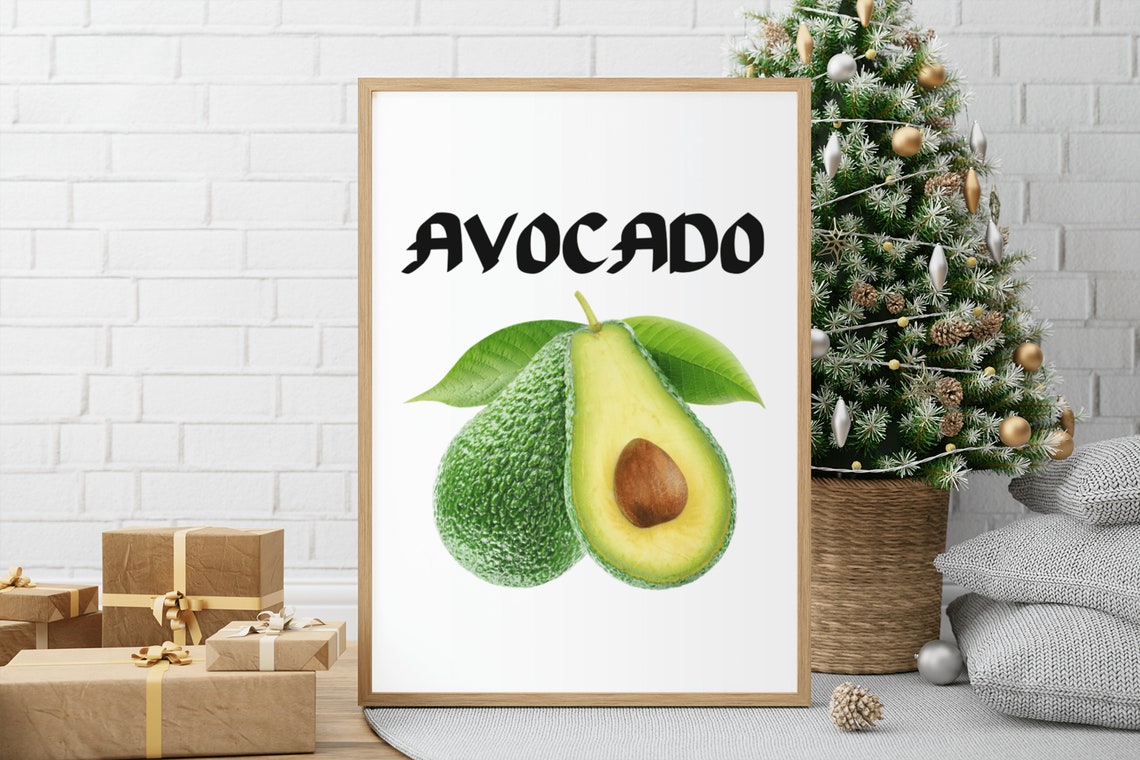 Avocado Bold Typography Fresh Fruit Kitchen Wall Poster Decor