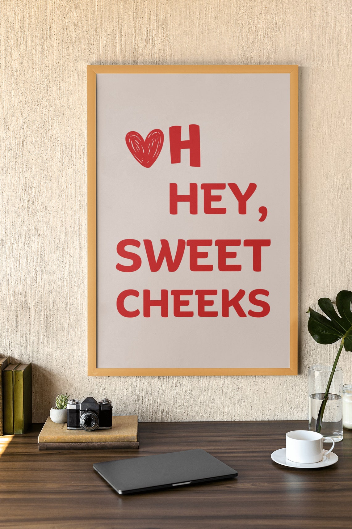 Oh Hey Sweet Cheeks Red Heart Fun Typography Nursery Bathroom Poster - Image 4