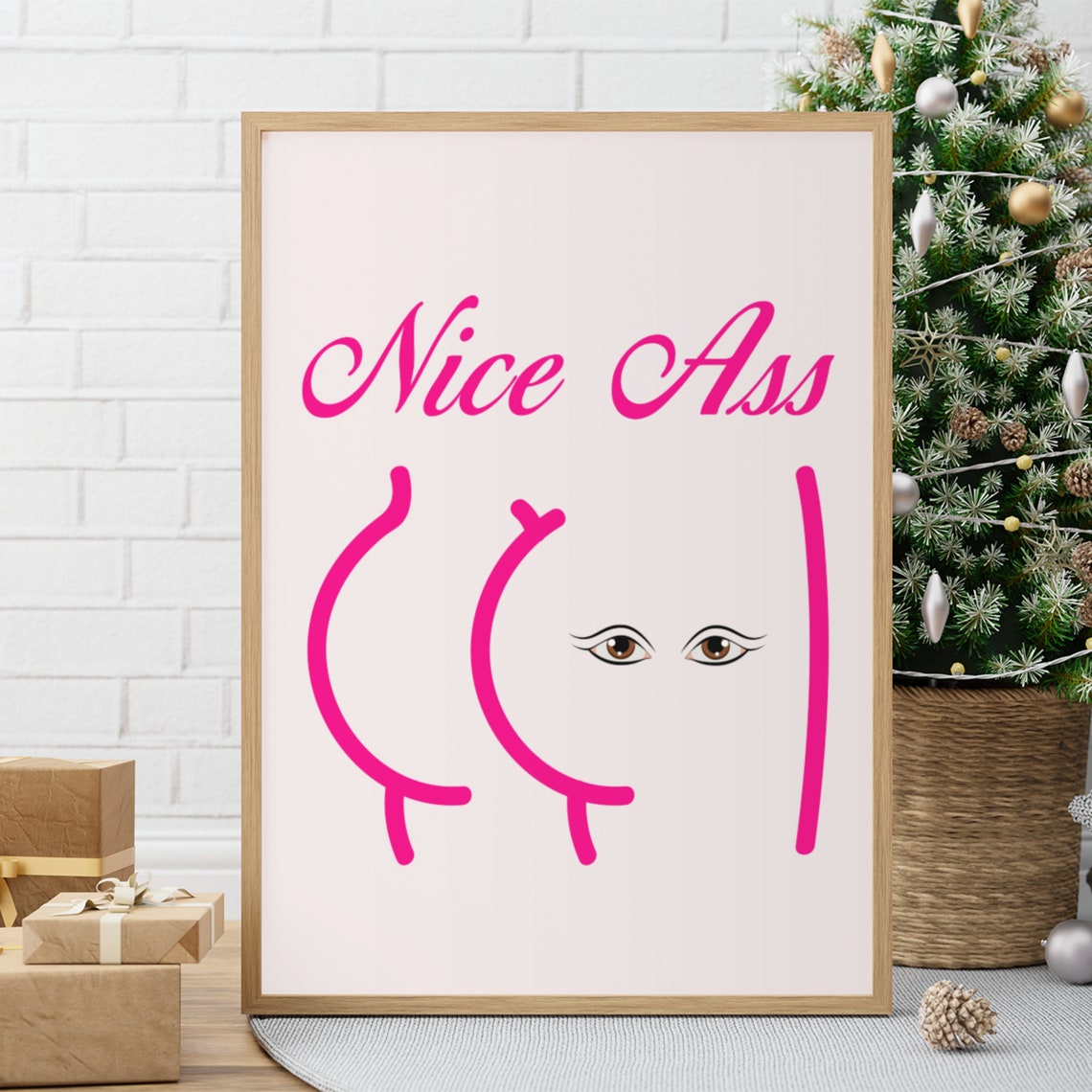 Nice Ass Pink Script Cheeky Minimalist Butt Line Art Funny Poster - Image 9