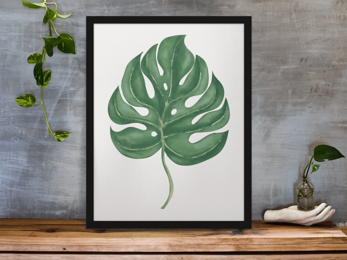 Monstera Leaf Watercolor Botanical Green Tropical Leaf Poster - Image 8