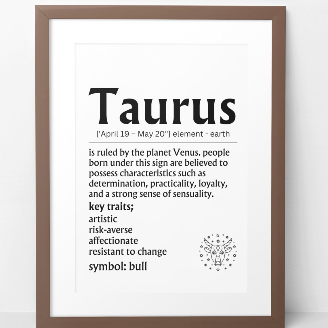 Taurus Zodiac Definition Sign Bull Symbol Earth Sign Wall Poster - Image 6
