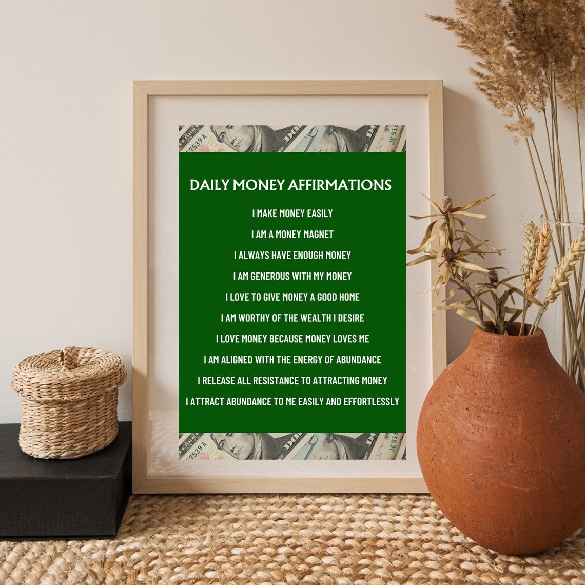 Daily Money Affirmations Abundance Wealth Mindset Green Poster - Image 5