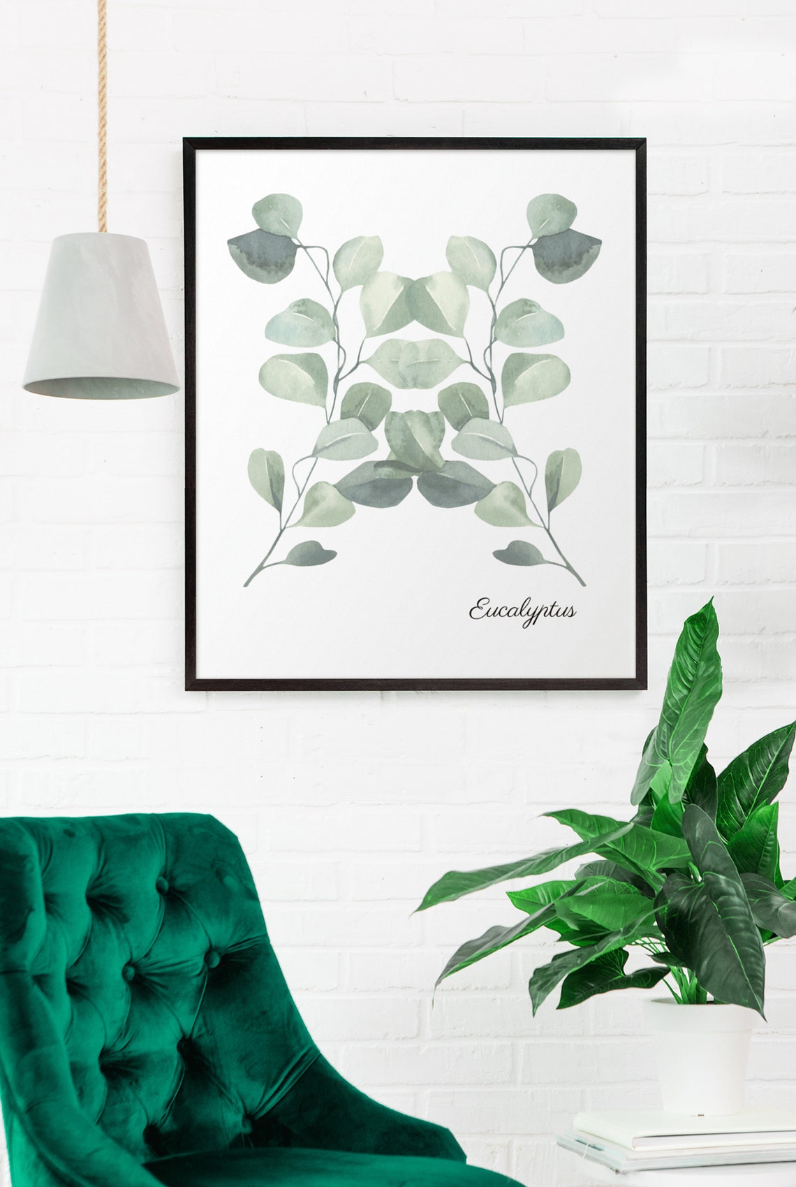 Eucalyptus Watercolor Botanical Minimalist Leaf Bedroom Decor Print - Image 3