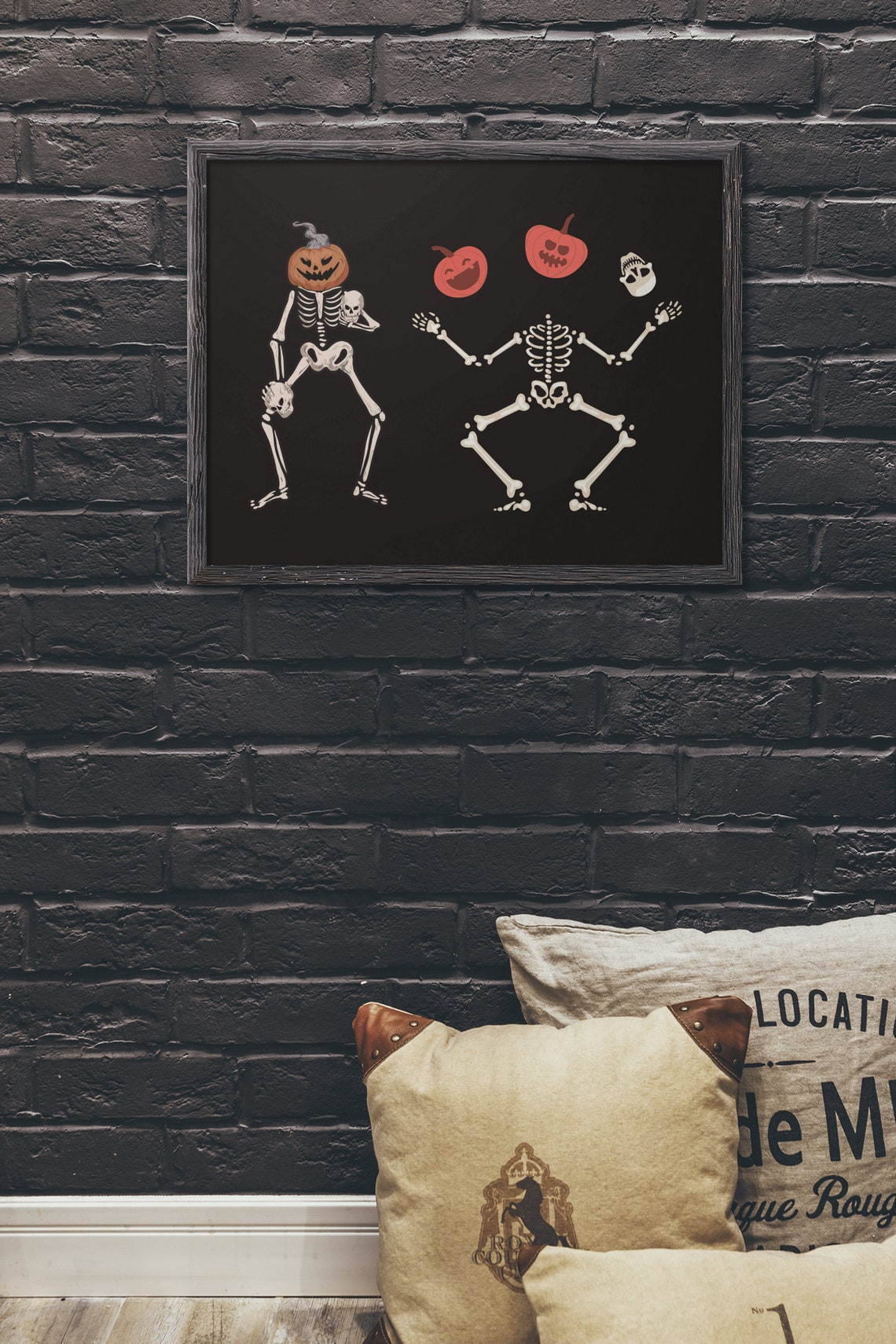 Dancing Skeletons Pumpkin Head Halloween Spooky Party Poster - Image 3