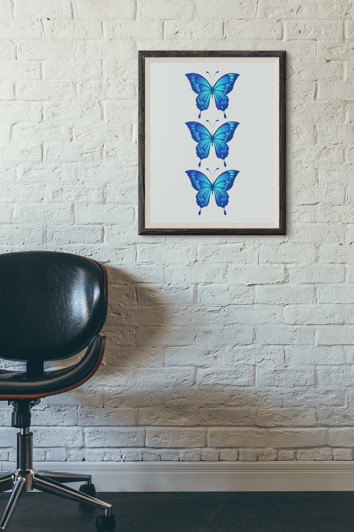 Triple Blue Butterfly Watercolor Trio Minimalist Bedroom Poster - Image 2
