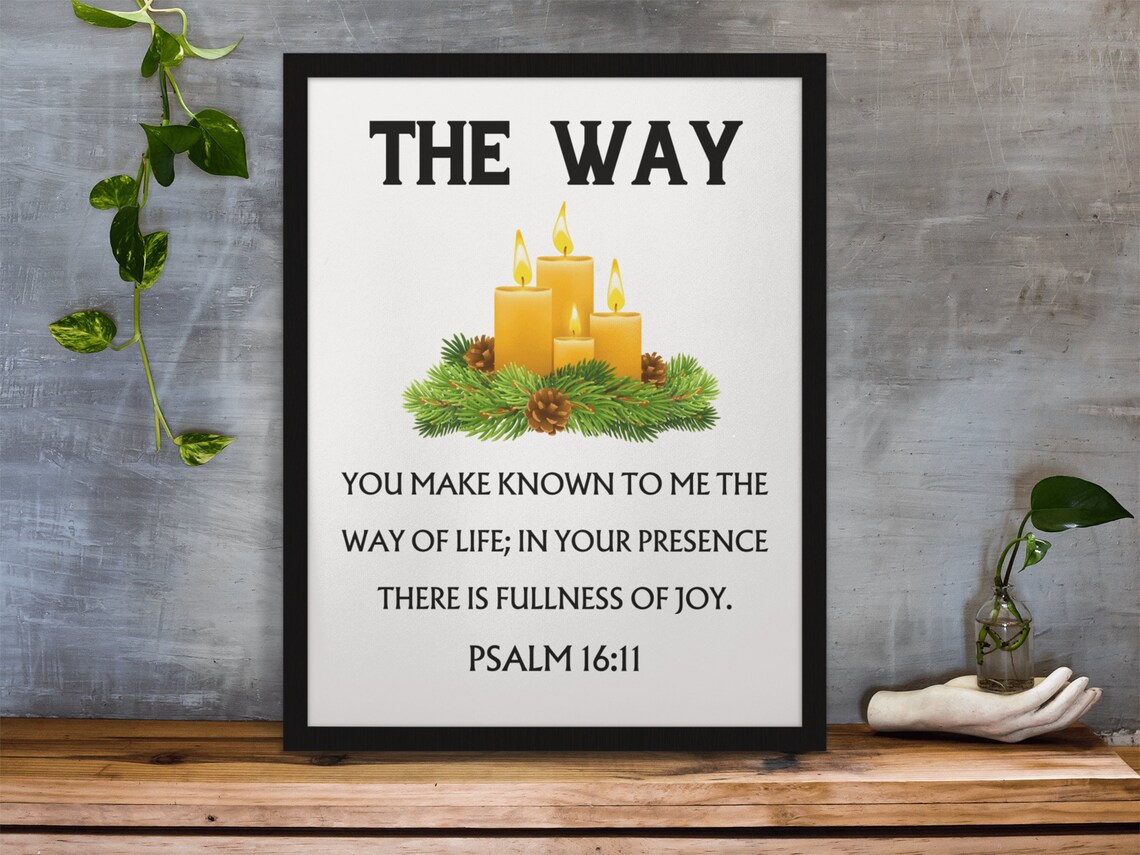 The Way Psalm 16 Verse 11 Bible Verse Golden Candle Wreath Poster - Image 2