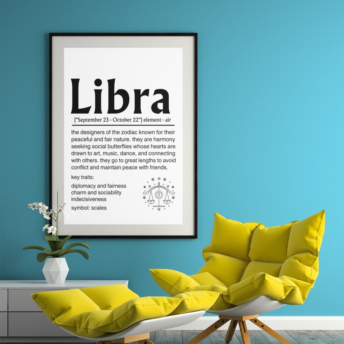 Libra Zodiac Dictionary Definition Poster September October Star Sign