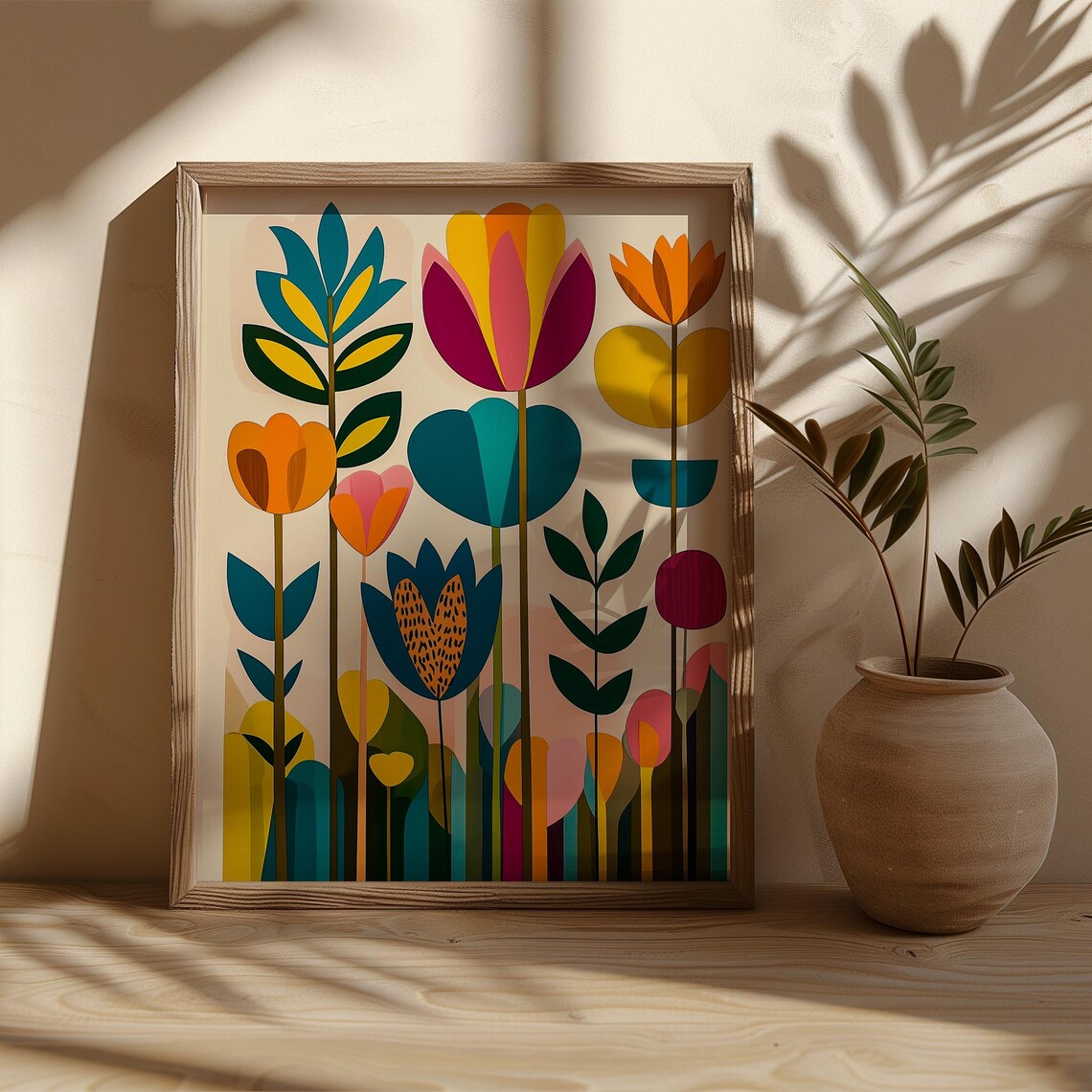 Boho Geometric Tulips Colorful Modern Floral Abstract Art Poster - Image 3