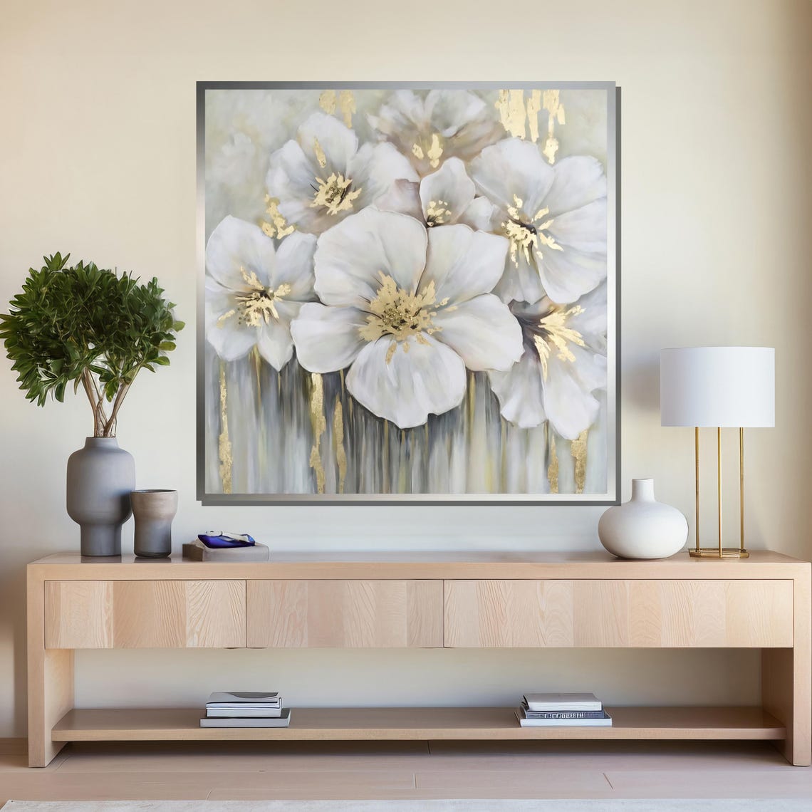 Elegant White Blossoms With Gold Accents Soft Floral Decor Poster - Image 4