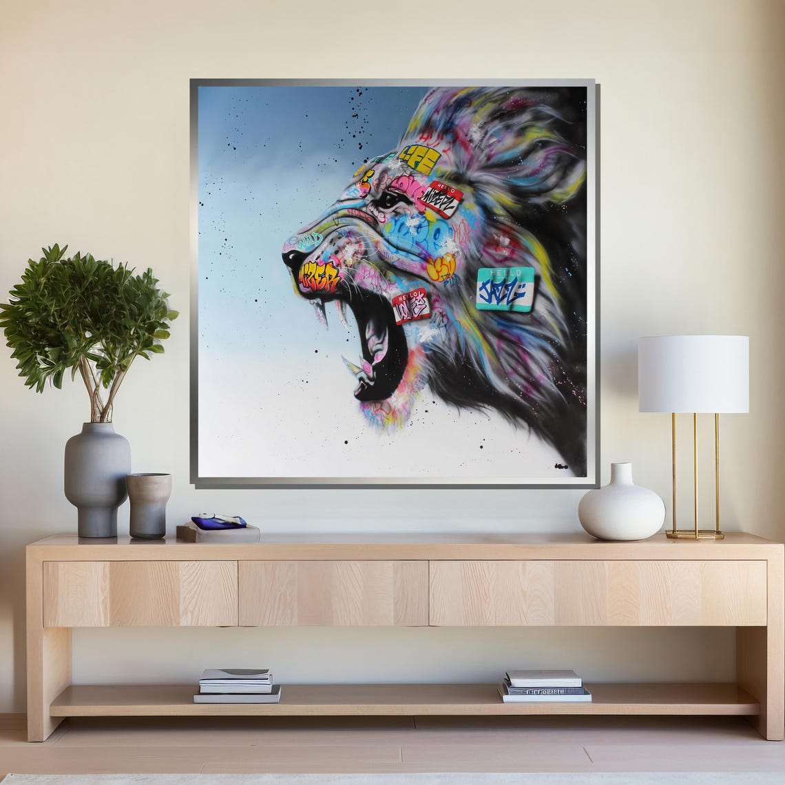 Roaring Lion Head Covered in Graffiti Tags Urban Street Art Poster - Image 4