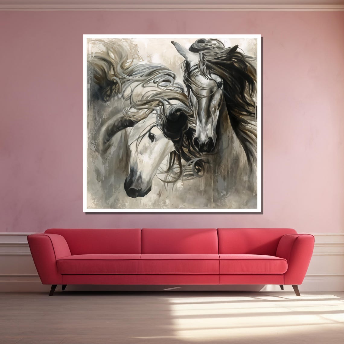 Two Horses Galloping Black and White Poster for Equestrian Decor - Image 3