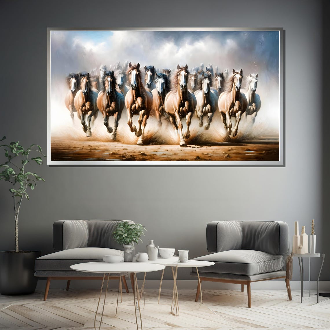 Galloping Horse Herd Running Through Dust Dramatic Western Art Poster - Image 4