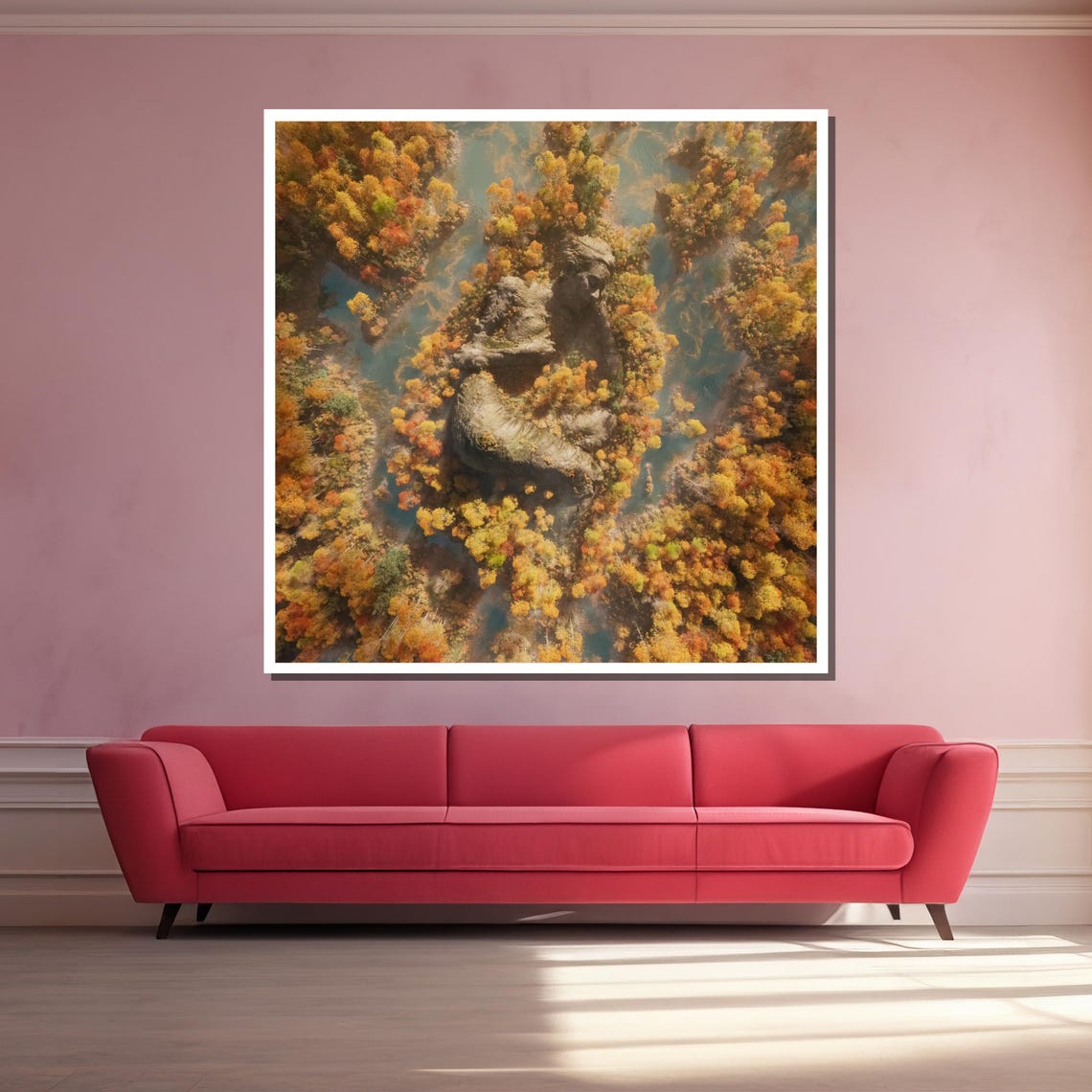 Aerial Autumn Forest With Hidden Woman's Face Double Exposure Poster - Image 3