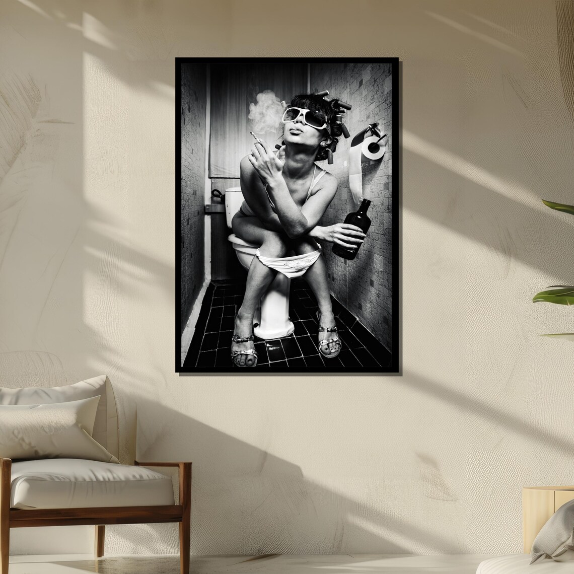 Cheeky Vintage Style Photo Of Woman Smoking In Bathroom Poster - Image 5