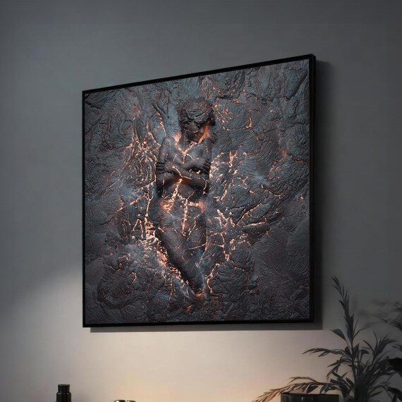 Woman's Figure Emerging From Glowing Volcanic Lava Rock Art Poster