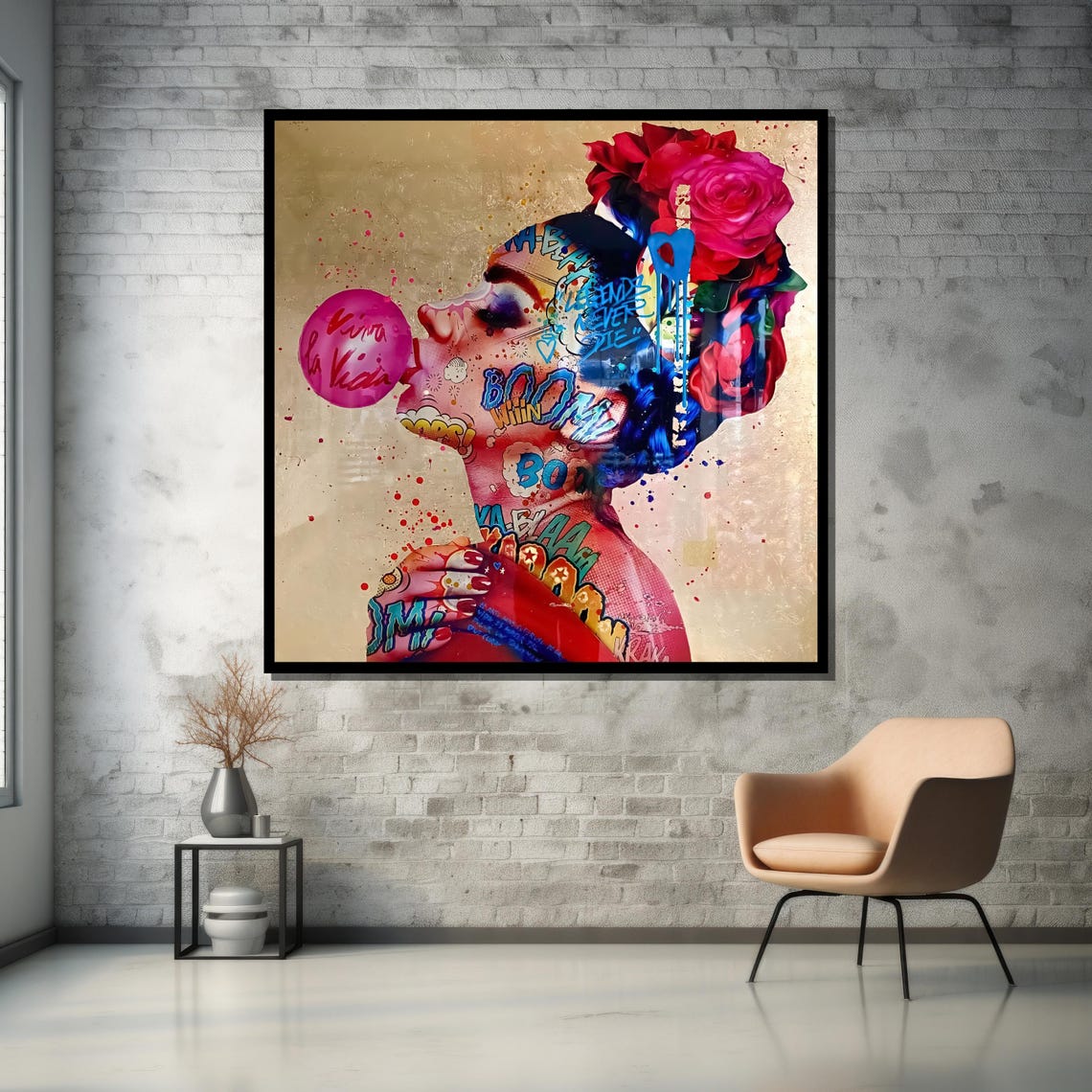 Vibrant Street Art Portrait Of A Woman With Bubblegum And Graffiti Accents For Bold Home Decor - Image 5
