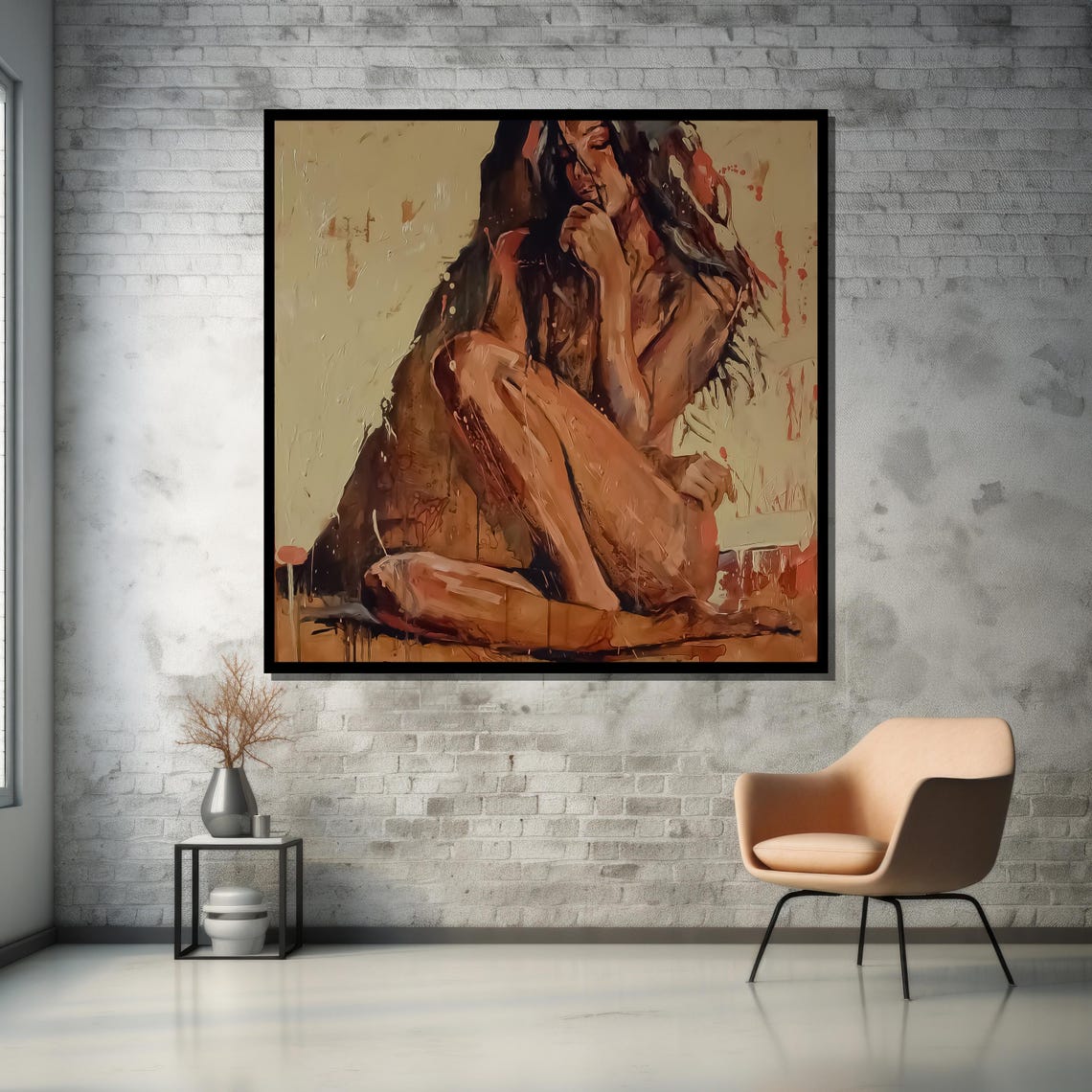 Seated Woman in Earth Tones Thoughtful Poster for Relaxing Home - Image 5