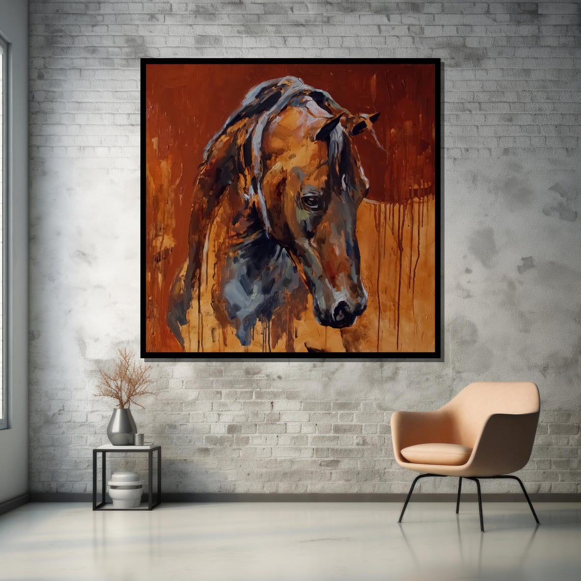 Rustic Burnt Orange Horse Head Abstract Poster for Western Decor - Image 5