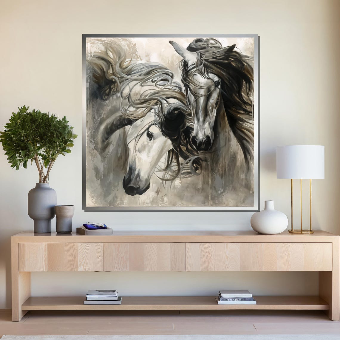 Two Horses Galloping Black and White Poster for Equestrian Decor - Image 4