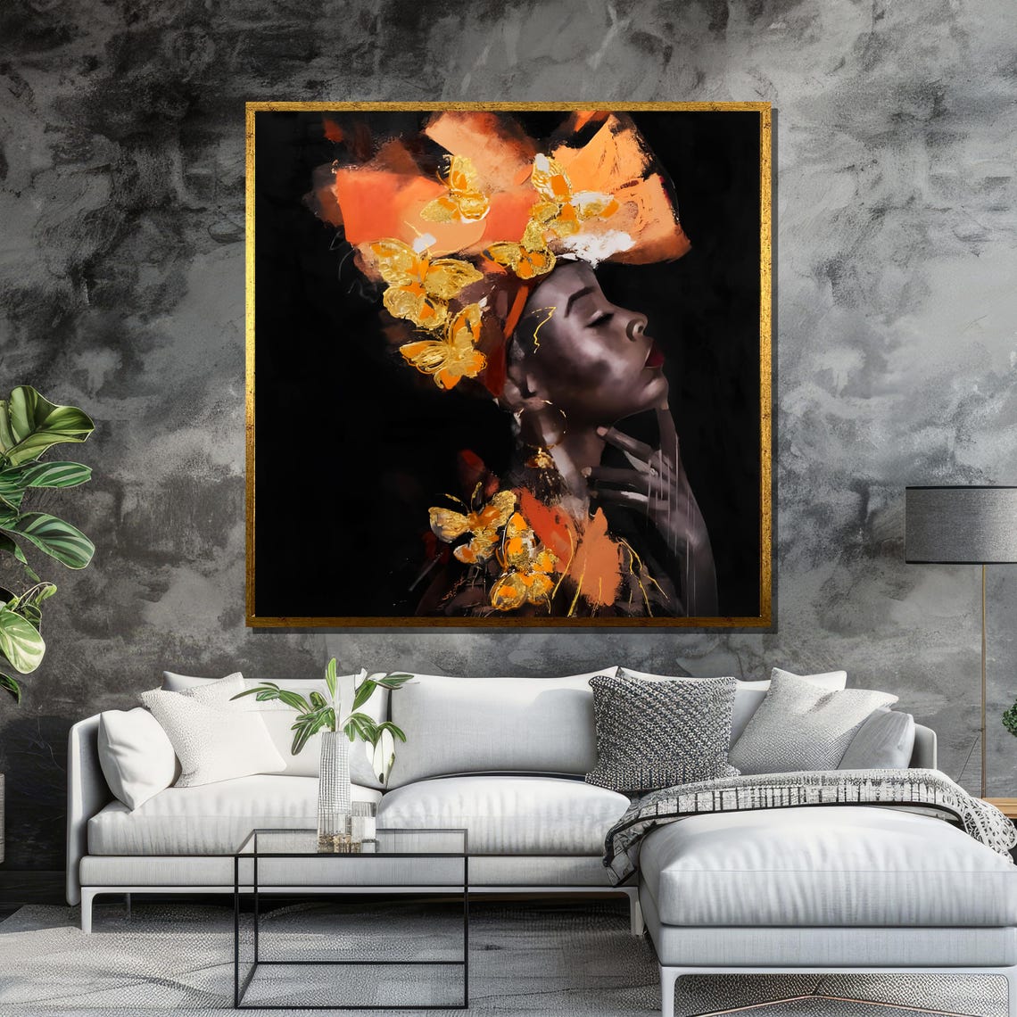 African Woman with Golden Butterflies Abstract Poster for Wall Decor - Image 6