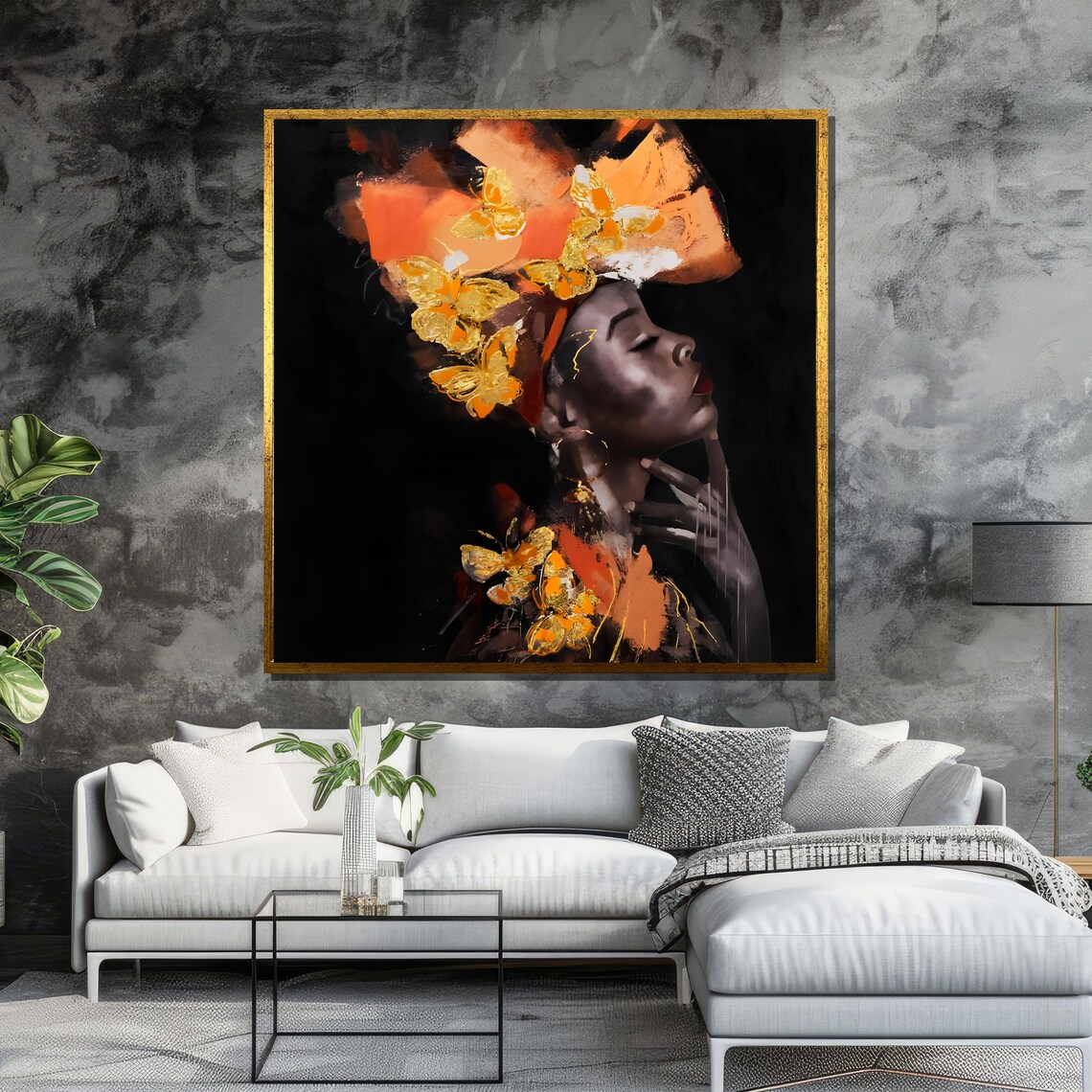 Stunning Afrocentric Wall Art African Woman With Orange And Gold Headdress Modern Art For Home Or Office Decor - Image 6