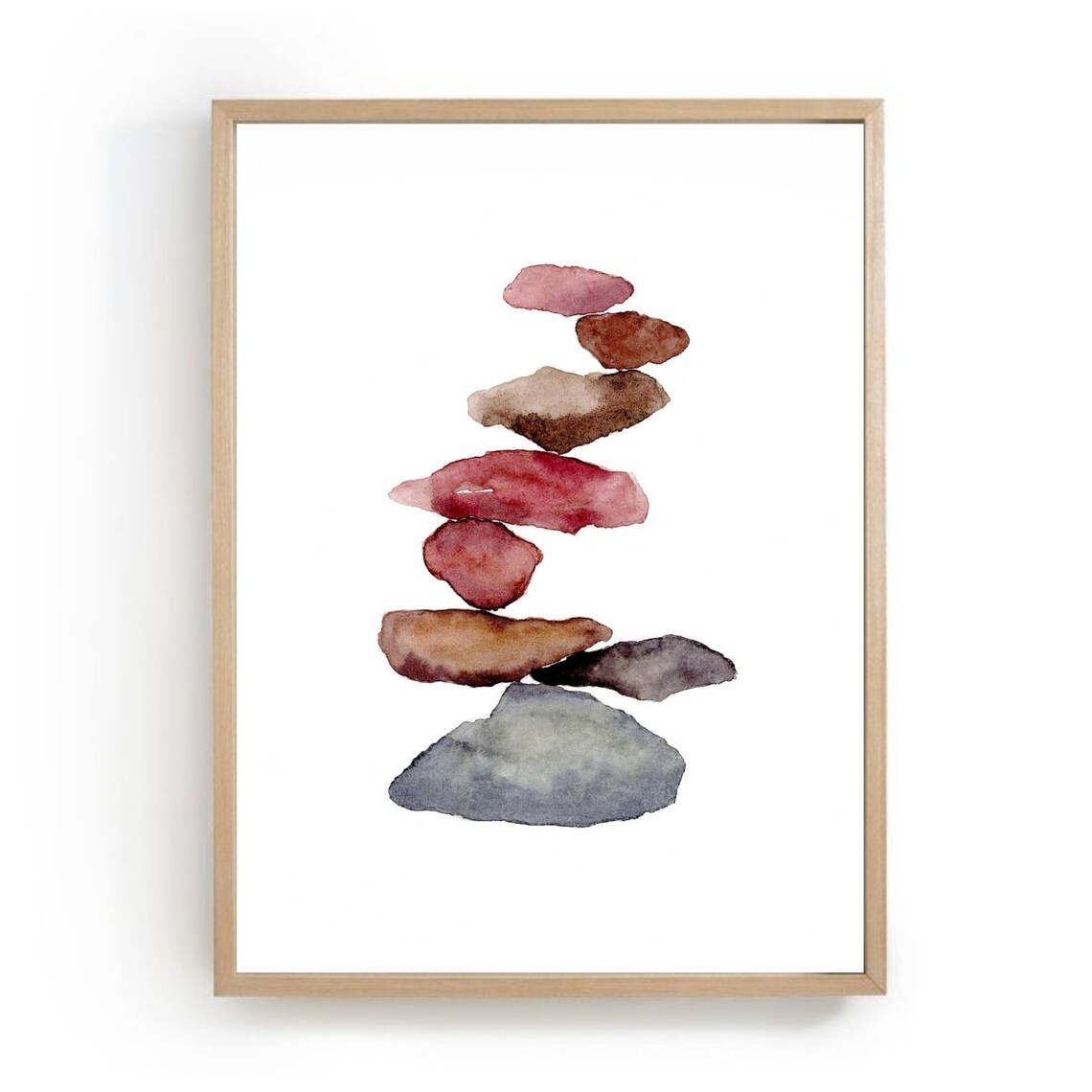 Stones Watercolor Balancing Art Print, Minimal Abstract